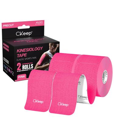 CKeep Kinesiology Tape (2 Rolls), Original Cotton Elastic Premium Athletic Tape,33 ft 40 Precut Strips in Total,Hypoallergenic and Waterproof K Tape for Muscle Pain Relief and Joint Support,Pink