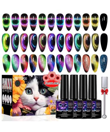9D Cat Eye Gel Nail Polish Set 12 Colors Cat Eye Gel Polish with Magnet Magnetic Cateye Gel Chameleon Galaxy Effects Professional Use for Salon X9D-SET