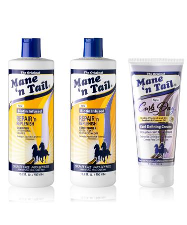 Mane ’n Tail Sulfate Free Repair ’n Replenish (15.2 Set w Defining) Gentle Cleaning And Replenishing System For Natural And Curly Hair Curl Defining Vegan Formula