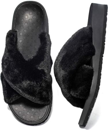 Women's Plantar Fasciitis Cross Open Toe Slippers - Orthopedic Arch Support Sandals for Foot & Heel Pain Relief - Indoor/Outdoor Wear - Black, Size 8 - Buy Online on GoSupps.com