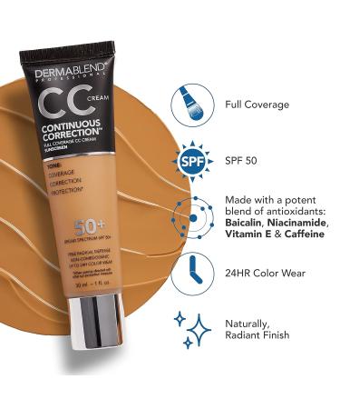 Dermablend Continuous Correction Tone-Evening CC Cream Foundation SPF 50+ Full Coverage Foundation Makeup & Color Corrector Non-Comedogenic 1 Fl Oz (Pack of 1) - Buy Online on GoSupps.com