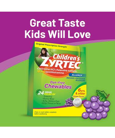 Children's Zyrtec Allergy Chewables | Grape Flavor | Dye-Free | 10mg | 24 Count - Buy Online on GoSupps.com