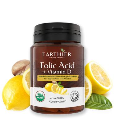 Organic Folic Acid Plus Organic Vitamin D from Whole Foods - Certified Organic by Soil Association - 2 Month Supply Vegan