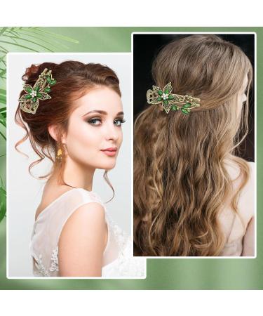 Vintage Jewelry Crystal Hair Clips Floral Hairpins Rhinestone French Decorative Hair Barrettes Barrette Metal Retro Hair Clasps Luxury Jewelry Accessories Gift for Women Girls Teens (Green) - Buy Online on GoSupps.com