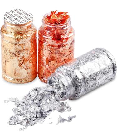 Gilding Flakes Set - Metallic Gold Foil for Resin, Jewelry, Nails, Art & Crafts - 3 Bottles (Gold, Silver, Copper) - Buy Online on GoSupps.com
