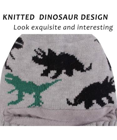 XIAOHAWANG Winter Baby Hood Hat with Earflaps, Fleece Lining, and Scarf - Gray Dinosaur Design | For Toddler Boys and Girls 6-24 Months - Buy Online on GoSupps.com