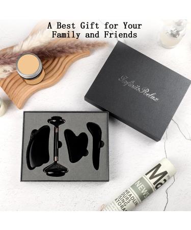 Black Obsidian Gua Sha Facial Tools Set - 4 Natural Jade Face Sculpting Tools Roller & Treatment for Double Chin Jawline & Cellulite Removal - Buy Online on GoSupps.com