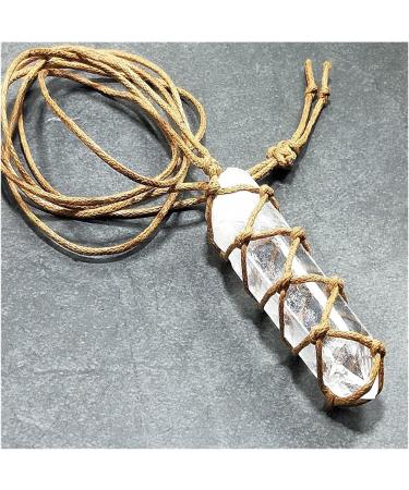 Natural Crystal Rough Natural Crystal Rough Natural White Amethyst Quartz Crystal Column Pendant Stone Reiki Hangings Craft with Weave Rope - Buy Online on GoSupps.com