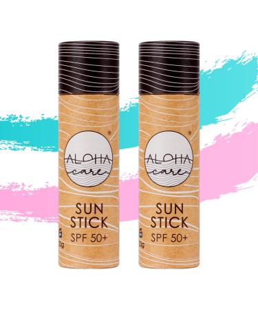 Aloha Sun Stick SPF 50+ (2-pack teal + pink) Sunscreen Stick Sun Block Stick for Face Sunscreen SPF 50 for Surfing Great Sun Cream for Kids & Outdoor Sports Sunscreen Plastic Free Packaging 20g