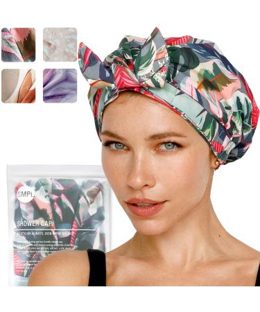 Reusable Shower Cap for Women  Leakproof, Nonslip Hair Cap for Shower w/ Comfy Flexiband  Soft, Breathable Shower Caps for Women Reusable Waterproof  Durable, Heavy Duty Shower Cap by SMPL OBJECTS (Tropical)