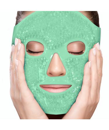 Perfecore Facial Mask Get Rid of Puffy Eyes Migraine Relief, Sleeping, Travel Therapeutic Hot Cold Compress Pack Gel Beads, Spa Therapy Wrap for Sinus Face Puffiness Headaches Gel Mask Green