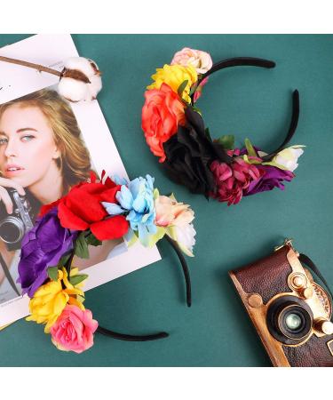 WILLBOND Mexican Rose Flower Crown Headband Set for Women - Day of the Dead, Easter, Bridal Cosplay - Charming Colors - Buy Online on GoSupps.com