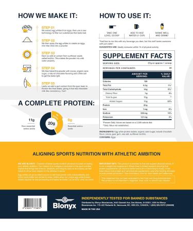 Blonyx Egg White Protein Isolate Powder - Chocolate Milk Flavor 20g Protein per Serving Gluten & Lactose Free Natural Ingredients 740g - Buy Online on GoSupps.com