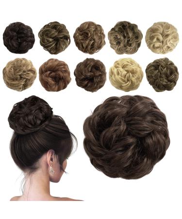 Sofeiyan hair part hair tie updos Unordered ponytail chignon wavy messy chignon hairstyles hair extensions for women medium chestnut brown 40g medium chestnut brown