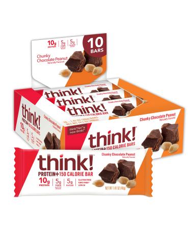 Think ! Protein & Fiber Bars Chunky Chocolate Peanut 10 Bars 1.41 oz (40 g) Each