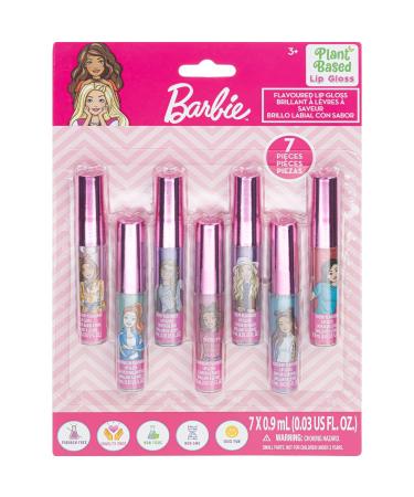 Townley Girl Barbie 7 pcs Kids Lip Gloss Set | Vegan Girls Makeup for Ages 3 Barbie 0.21 Fl Oz (Pack of 1)
