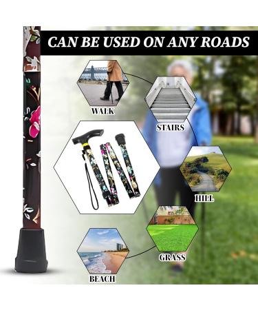 HATAF Walking Stick Folding Walking Sticks for Women Folding Walking Sticks for Men Mobility Aids walking stick rubber ends disability aids folding walking sticks for ladies Black Flowers - Buy Online on GoSupps.com