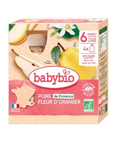 Babybio - Fruit Gourds - Pear of Provence Orange Blossom 4x90 g - 6+ Months - ORGANIC