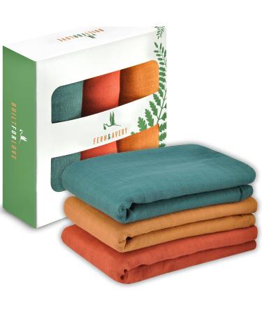 Muslin Swaddle Blankets - Muslin Blanket Baby Receiving Blankets - Gender Neutral Baby Blankets - Set of 3 - Forest Rust