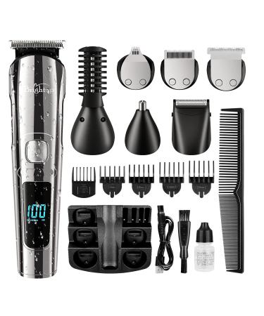 Brightup Beard Trimmer for Men, Cordless Hair Clippers Hair Trimmer, Waterproof Mustache Body Nose Ear Facial Cutting Shaver, Electric Razor All in 1 Grooming Kit, USB Rechargeable & LED Display Black