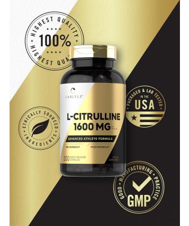 Carlyle L-Citrulline Capsules 1600mg | 200 Count | Non-GMO Gluten Free Supplement for Advanced Athletes - Buy Online on GoSupps.com