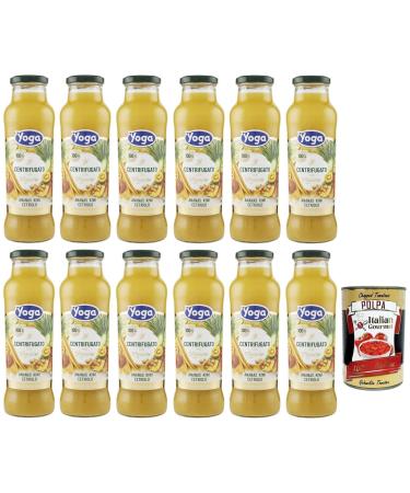 Italian Gourmet E.R. Yoga il Centrifugato con Zenzero Fruit Concentrate with Ginger Pineapple Kiwi and Cucumber Fruit Juice without Added Sugar 680 ml Glass Bottle + Tomato Pulp Italian