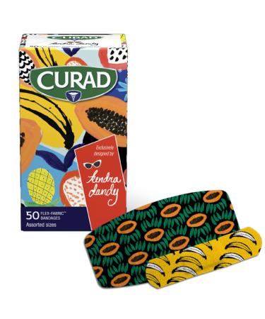 Curad Kendra Dandy Designer Bandages 4 Colorful Patterns Flex-Fabric Variety Pack with Standard & XL Bandages 50 Count
