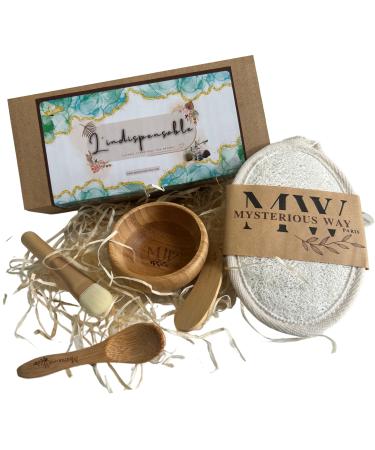 Mask Kit - Bamboo Spoon Spatula Bowl Brush Washcloth Loofah Gift Care Face Loofah
