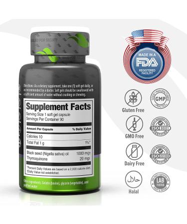 ORZAX Black Seed Oil Capsules - 90 Days Supply, 2% Thymoquinone, Non-GMO, Gluten Free - Cold Pressed Black Cumin Pills for Immune Support, Joint Health, Hair Growth & Skin - Nigella Sativa - Buy Online on GoSupps.com