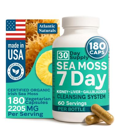 Atlantic Naturals Sea Moss Capsules 7 Day Herbal Blend for Liver & Gallbladder Wellness with Dandelion Root Milk Thistle Burdock Root Red Clover & Chanca Piedra 180 Count Sea Moss Capsules Capsule - Urinary System