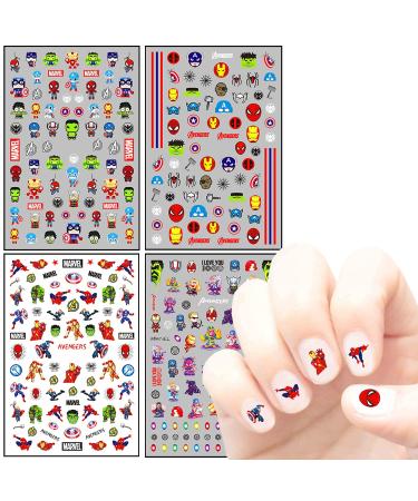 Cute Cartoon Nail Art Stickers 3D Self Adhesive Nail Decals Anime Kawaii Nail Sticker Designer Nail Supplies for Boys Kids Girls Manicure Tips Party Decoration (4 Sheets)