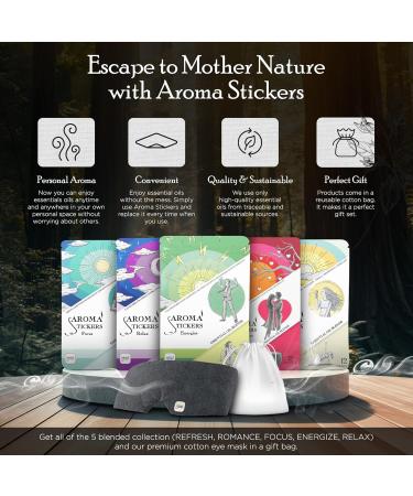 AROMA STICKERS Gift Set - Premium Cotton Eye Mask & 100% Natural Essential Oil Scented Stickers for Relaxation & Sleep - Mess-Free Aromatherapy Diffuser (Pack of 5 x 12 - Buy Online on GoSupps.com