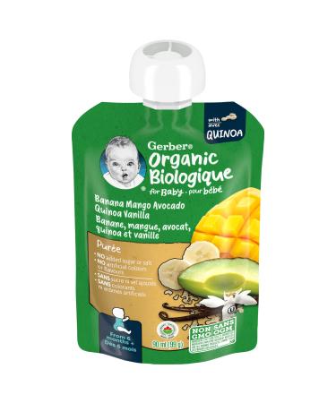 GERBER ORGANIC PUR E Banana Mango Avocado Vanilla Quinoa Baby Food Meal 6+ months 90 ml 12 Pack Packaging May Vary