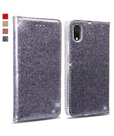 Okzone iPhone XR case luxury glitter bling premium PU leather cell phone case wallet style magnetic folio flip case wallet case protective cover pocket case for Apple iPhone XR (silver) iPhone XR silver