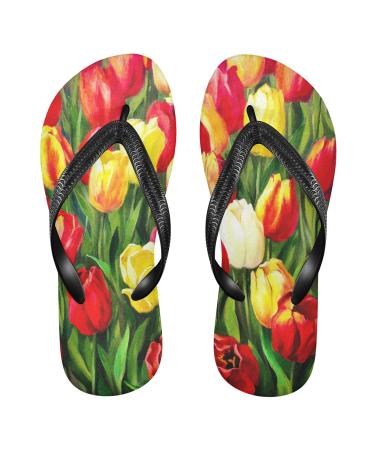Mnsruu Floral Tulip Flip Flops Home Hotel Spa Bedroom Travel M for Women Men Large
