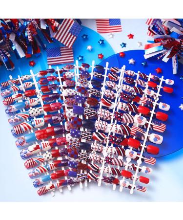 384 Piece Short Independence Day Patriotic Press On Nails - 16 Pack American Flag Square False Nails for Women and Girls - Buy Online on GoSupps.com