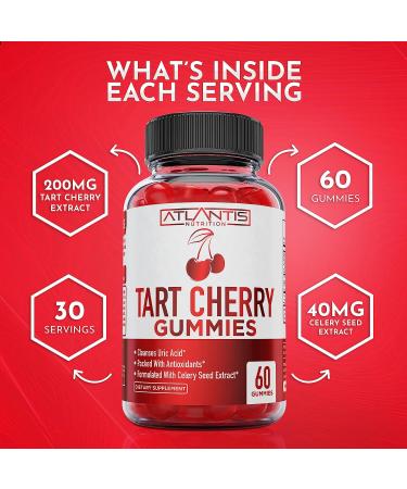 Tart Cherry & Celery Seed Gout Relief Gummies - 60ct | Joint Support & Antioxidant for Uric Acid Cleanse - Buy Online on GoSupps.com
