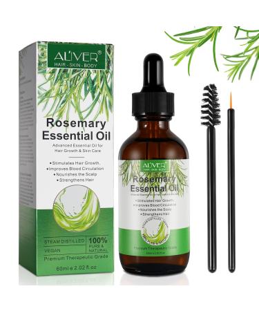 Rosemary Oil for Hair Growth & Skin Care - 100% Pure Rosemary Essential Oil for Eyebrow and Eyelash  Nourishes The Scalp  Stimulates Hair Growth for Men Women 60ML 2.02 Fl Oz (Pack of 1)