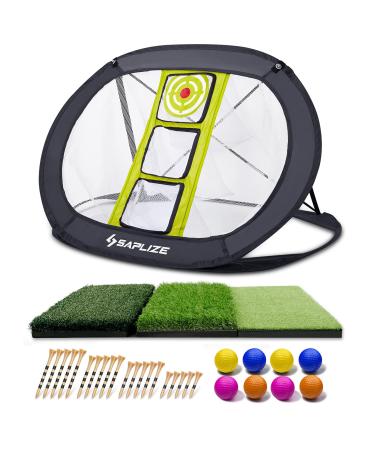 SAPLIZE Golf Chipping Net, Ultra-Stable Pop Up X-Shaped Golfing Target Net for Indoor/Outdoor/Backyard Accuracy and Swing Practice, Portable Golf Training Net 3 Targets with Mat Kit