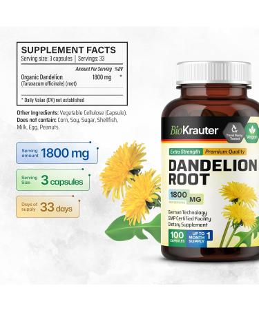 Dandelion Root Capsules - Vegan 1800mg Digestive & Liver Support Supplement - 100 Count for Cleansing & Immunity Boost - Buy Online on GoSupps.com