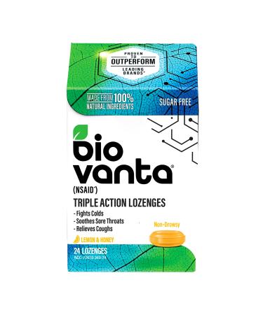 Biovanta Natural Ingredients Sugar-Free Lozenges for Cough Cold and Sore Throat 24 Lemon Honey Throat Lozenges Lemon & Honey