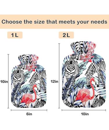 NAANLE 2L Heat Bottle with Palm Leaf Zebra Flamingo Cover Hot Water Bottle for Menstrual Cramps Pain Relief & Heat Therapy - Buy Online on GoSupps.com