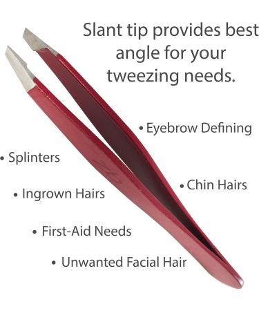 Tweezers Surgical Grade Stainless Steel - Slant Tip for Expert Eyebrow Shaping and Facial Hair Removal with Protective Pouch - Tool for Men and Women (Ruby Red) - Buy Online on GoSupps.com
