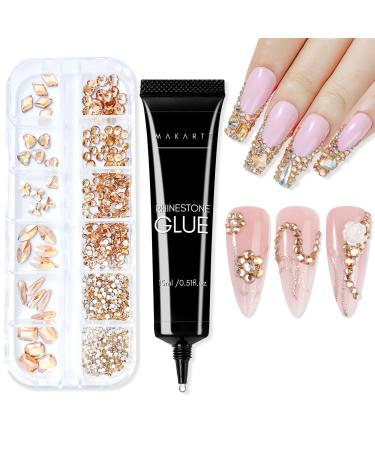 Makartt Nail Rhinestone Glue Gel Kit 15g Super Adhesive Nail Gel with Nail Crystal Rhinestone Nail Glue Gel Kit for Rhinestones Crystal Stones Jewels Nail Rhinestone Gel Kit-03
