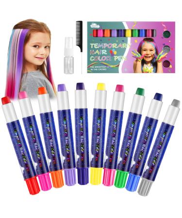 Hair Chalk Lot de 10 craies pour cheveux temporaires pour enfants non toxiques et lavables avec peigne et vaporisateur pour coloration temporaire cheveux color s