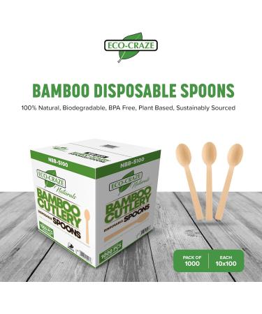 Eco-Craze (1000 Count) Bamboo Disposable Spoons 100% Natural & Biodegradable Alternative to Plastic Spoons Compostable Bamboo Spoon for Party - Buy Online on GoSupps.com
