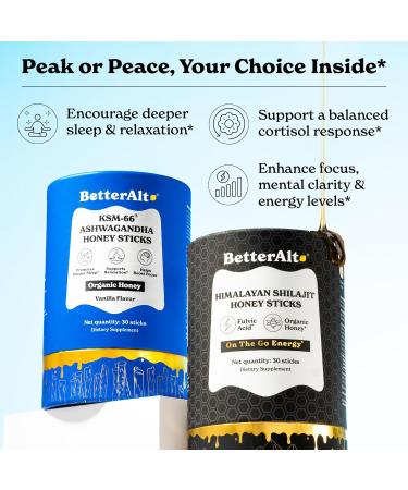 Better Alt Ashwagandha & Shilajit Honey Sticks 2 Pack| Pure Himalayan Shilajit Organic Multiflora Honey & Saffron|60 Sticks|Energy & Immune Support Supplement Natural + Ashwagandha Honeysticks (Pack of 2) - Buy Online on GoSupps.com