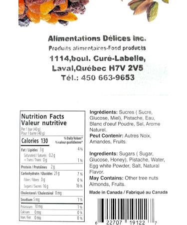 Nougat bar with Mixed Nuts. Gluten-Free Made in Canada 480g per Box 40g per bar - Buy Online on GoSupps.com