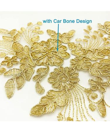 2pcs Gold Flower Embroidery Lace Applique Sew on Patches for Wedding Dress & Costume DIY - Buy Online on GoSupps.com