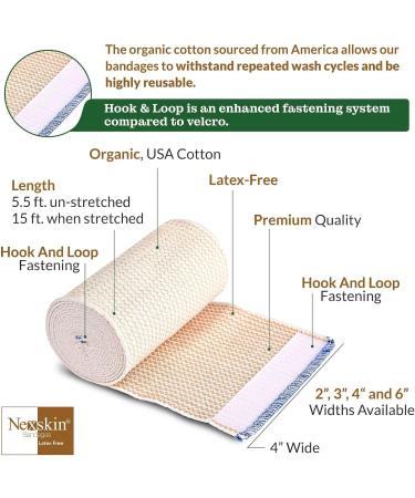 Premium 4 Wide Elastic Bandage Wrap (2 Pack) - Nexskin Latex Free Compression Bandages - Washable & Reusable USA Organic Cotton - Hook & Loop Fasteners - Buy Online on GoSupps.com